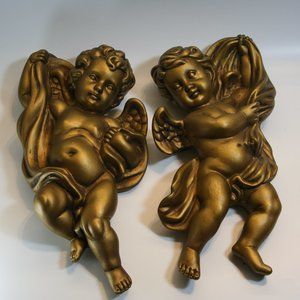 2 Vintage Homco Gold Cherubs, Retro 1970s Style